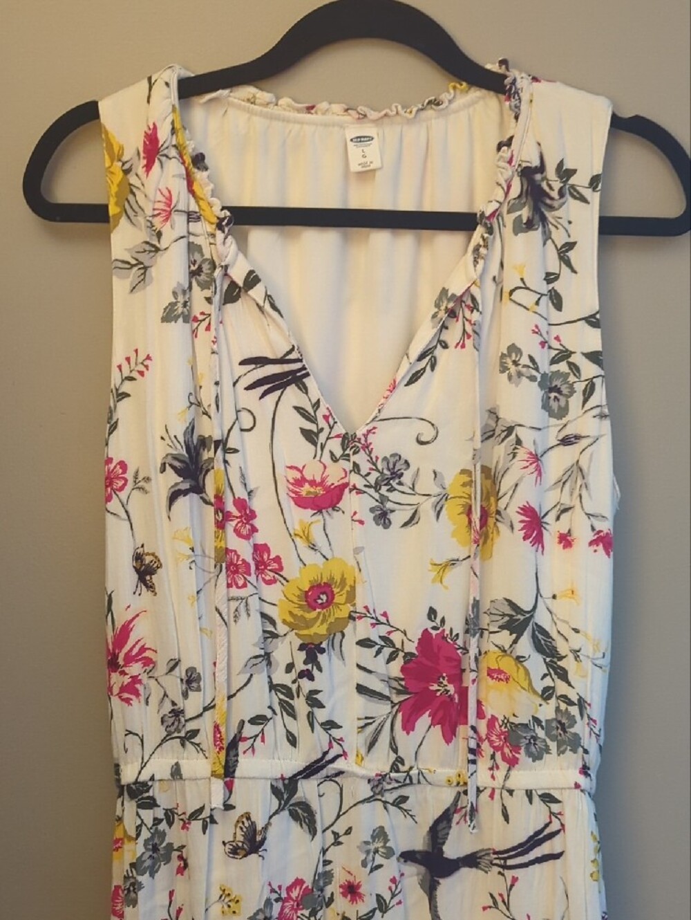 Old Navy Cream Maxi Dress with Yellow & Pink Floral Size L - Picture 3 of 5